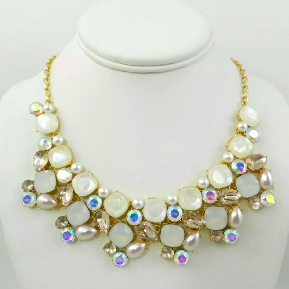 INC Gold Tone Iridescent Stone Statement Necklace - Picture 3 of 6